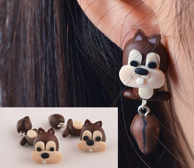 2015 мода ручной работы DIY мультфильм Полимерная глина серьги в виде белок женские