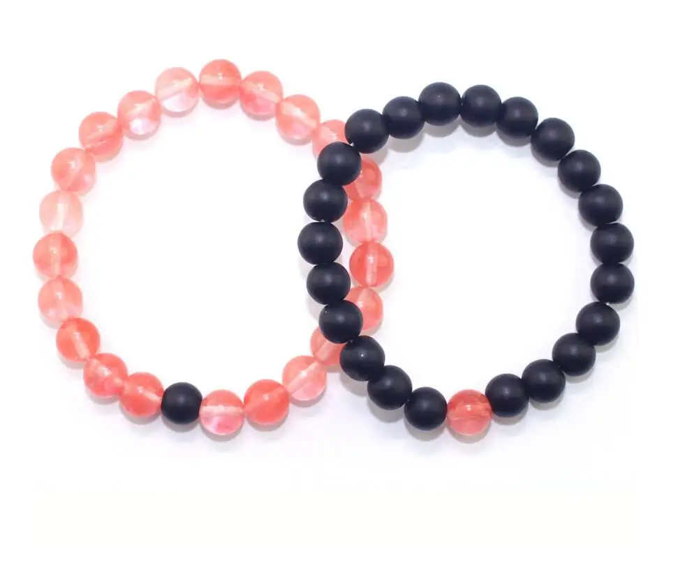 Модный черный и розовый браслет с бусинами из натурального камня черная Лавовая