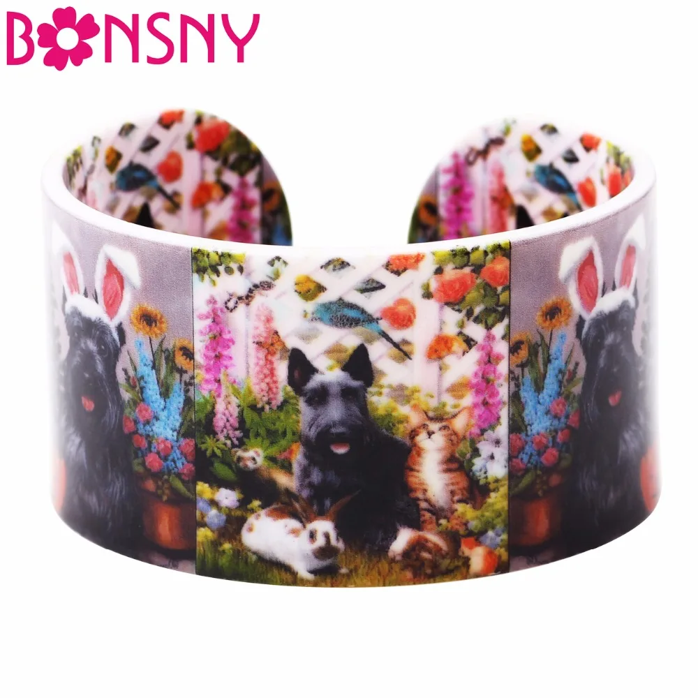 Браслет Bonsny из акрила с широким изображением шотландского кота кролика