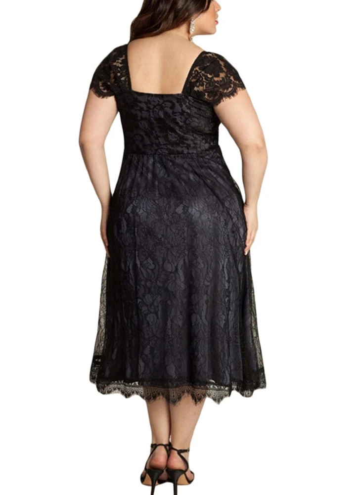Summer Elegant Women Lace Dress Oversized Sexy V Neck Cap Sleeve Midi Party Dresses female Clubwear Gowns Plus Size 3XL 4XL 5XL | Женская