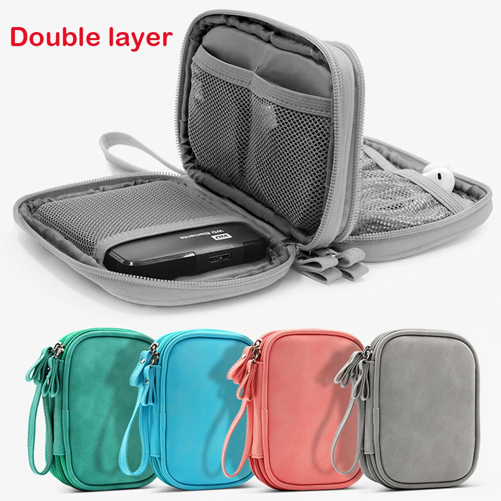 Модный нубук pu кожаный мобильный жесткий диск цифровая сумка для хранения Портативный чехол однослойный/двухслойный дорожный кабель Органайзер сумка подарок
