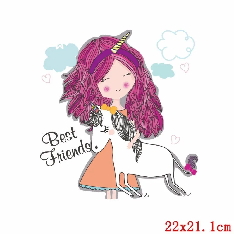 Pulaqi Cute Unicorn Girl Stickers On Clothes Children Favorite Heat Transfer New Design Washable DIY Accessory Badges Patch H | Дом и сад