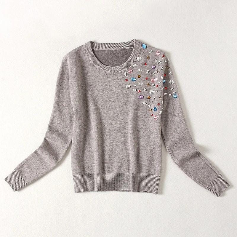 ALPHALMODA Модный женский свитер с тяжелой ручной работой модный кристаллами