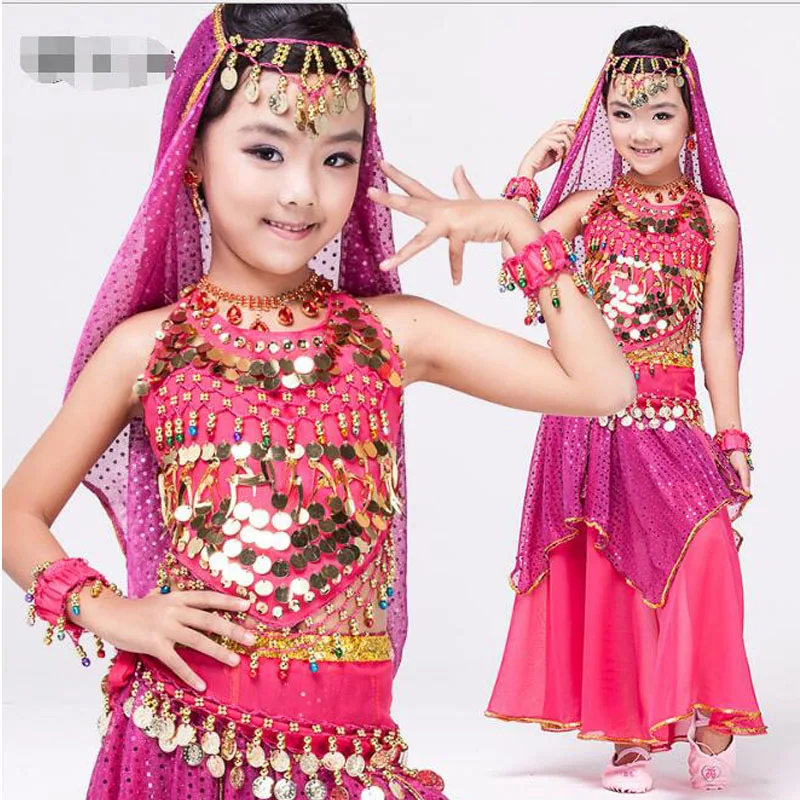 4 предмета (топ + штаны пояс Ручная цепочка) детские костюмы для танца живота