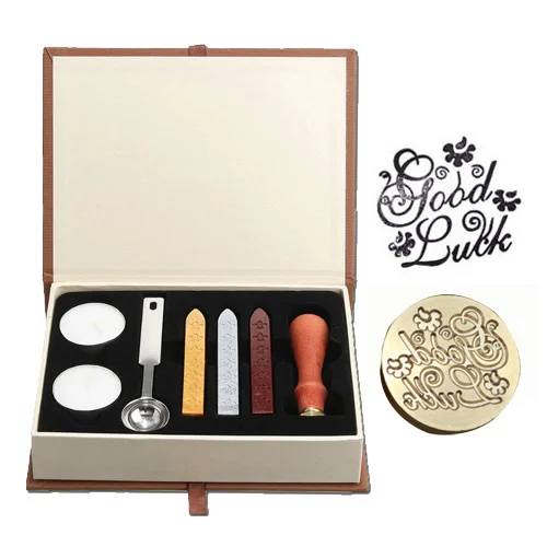 1set good luck 6 поздравительных узоров ретро уплотнения воска Набор DIY бумажный конверт украшения нежный Cuprum штампы деревянной ручкой для свадебных приглашений - Цвет: 1set good luck
