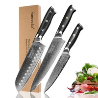 sunnecko 3pcs kitchen knives set santoku chef utility knife damascus steel japanese vg10 blade g10 handle meat fruit cutter tool