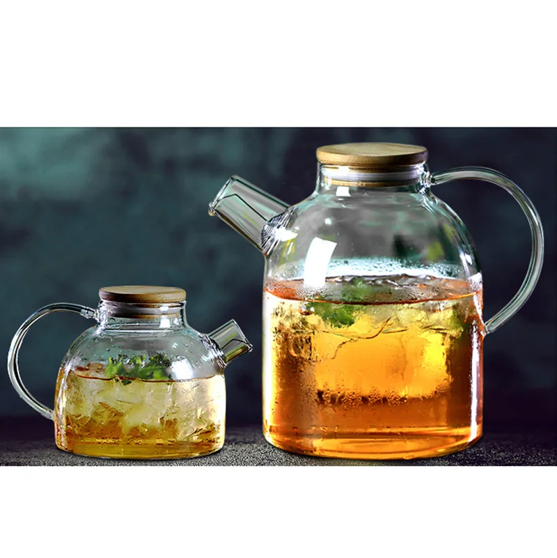 Стеклянный чайник с бамбуковой крышкой стеклянный графин кувшин для горячей или