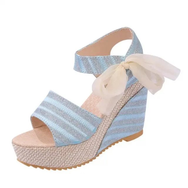 Летние Полосатые Повседневная толстая подошва Бабочка Луки рыбий рот женские