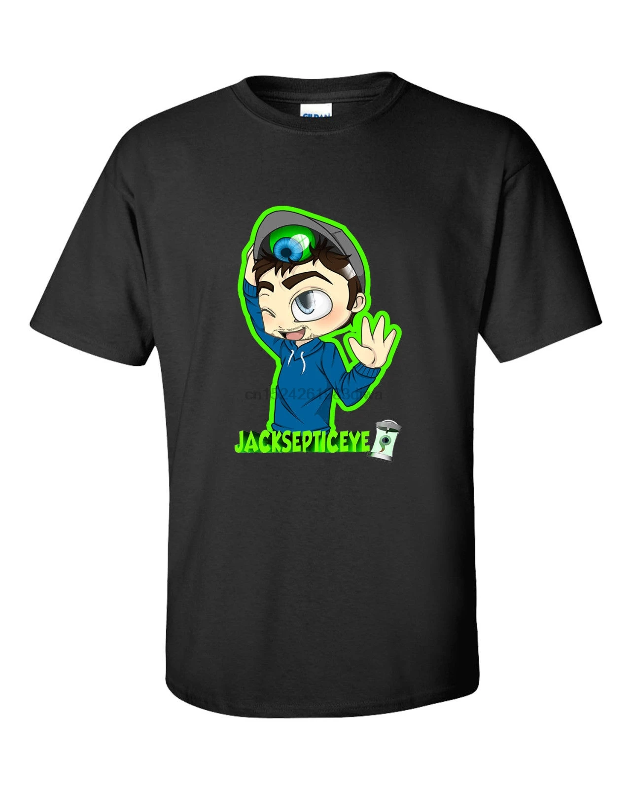 Черная хлопковая футболка с короткими рукавами и рисунком зеленого глаза jackseptieye