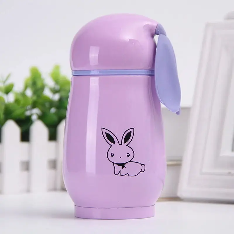 Purple 1 шт., детская чашка для кормления, термос с горячей водой, Вакуумная бутылка с милыми заячьими ушками, чайник из нержавеющей стали, герметичный детский маленький горшок - Цвет: Purple