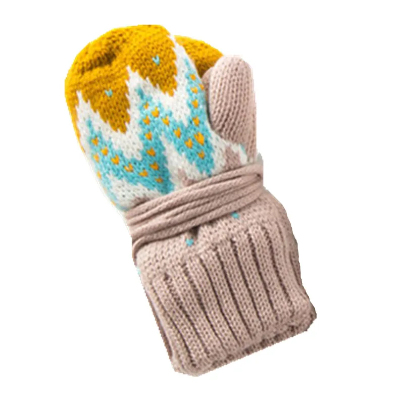 yellow gloves Зимняя детская теплая плотная шапка для девочек, шарф, перчатки, комплект из 3 предметов, вязаные шапки для маленьких мальчиков, теплые перчатки для мальчиков и девочек - Цвет: yellow gloves