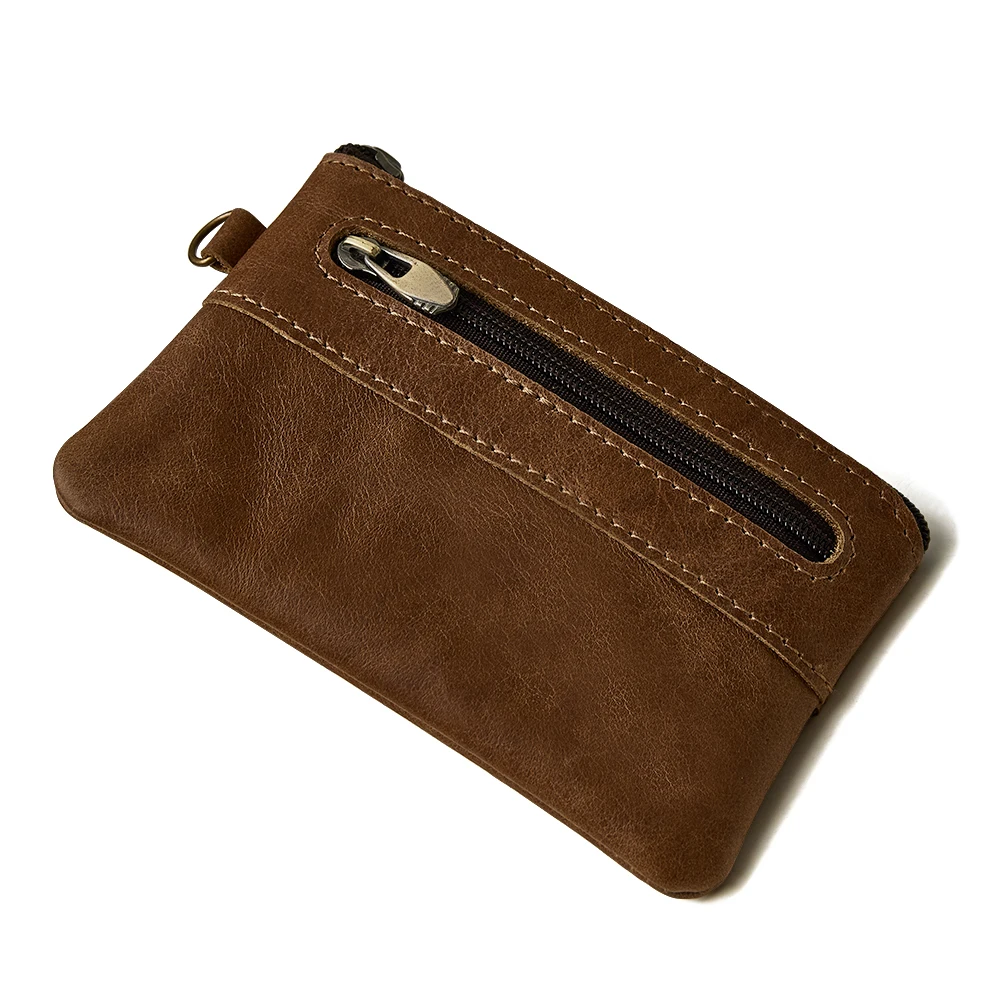 Мужской винтажный кошелек из натуральной кожи на молнии для монет в стиле ретро