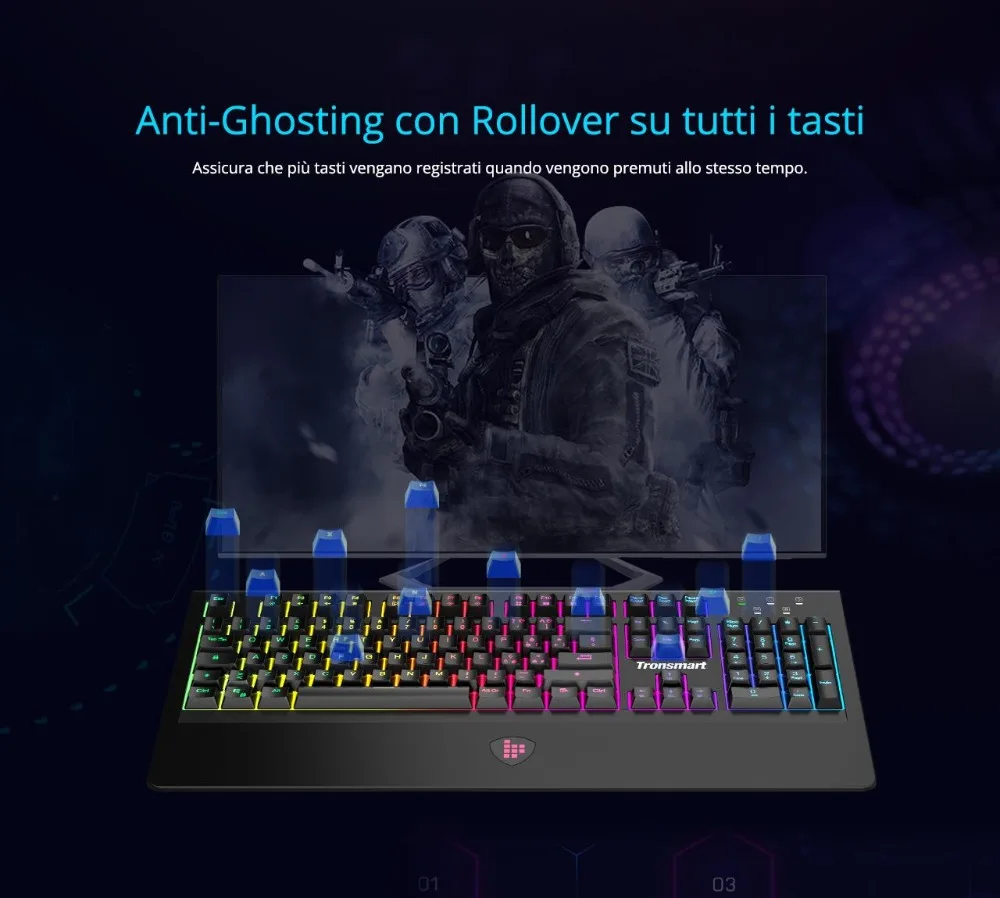 [Его запас] Механическая игровая клавиатура Tronsmart TK09R RGB с RGB подсветкой, макро, синие переключатели для геймеров-Испанская версия