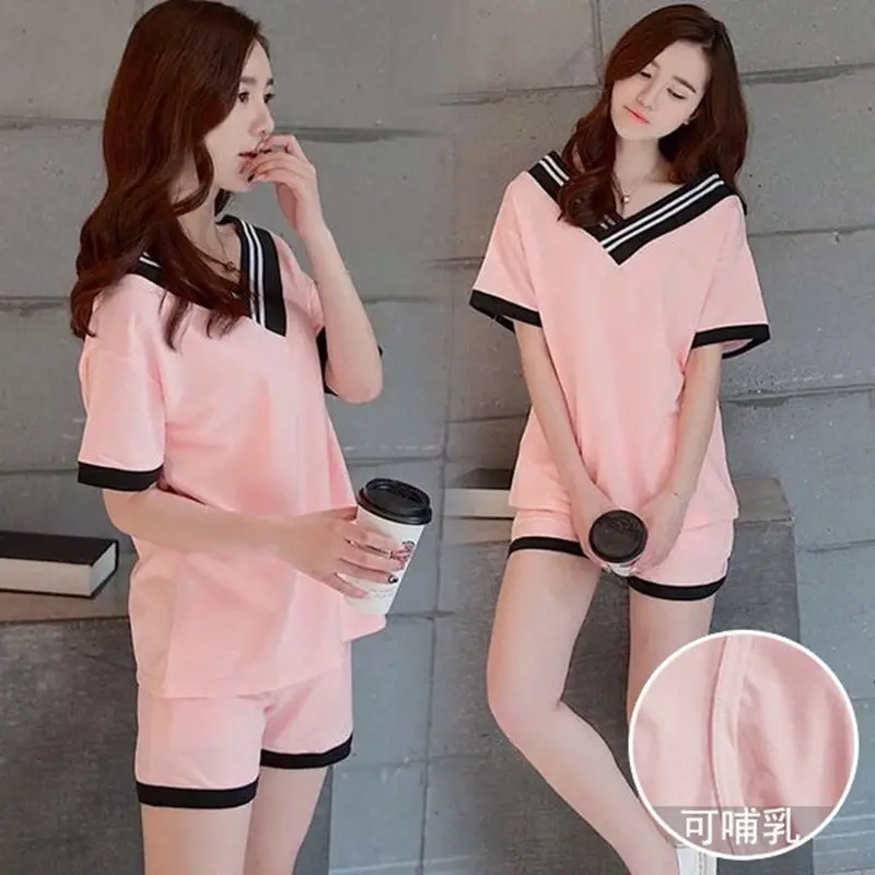 Пижама для беременных Dollplus ночная рубашка с коротким рукавом кормления