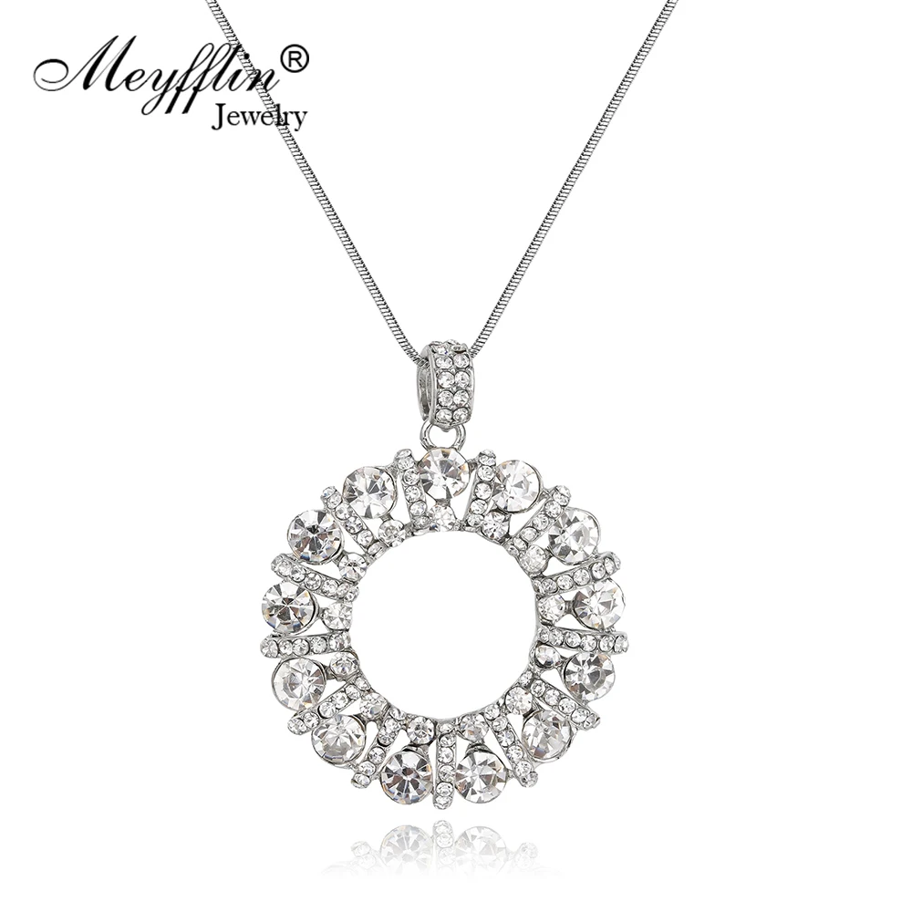 Meyfflin, серебряная цепочка, Длинные ожерелья для женщин, модные круглые ожерелья с кристаллами и кулоны, колье, ювелирное изделие, бижутерия