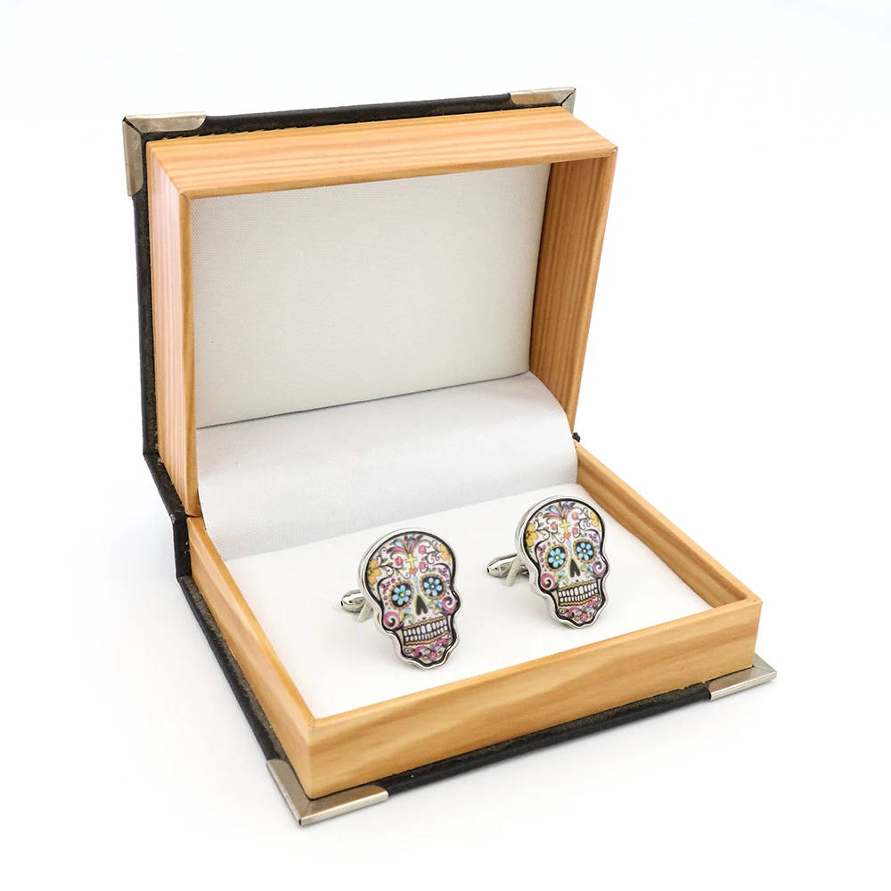 Запонки iGame Day Of The Dead разноцветные из латуни с изображением черепа|cuff links|designer cuff