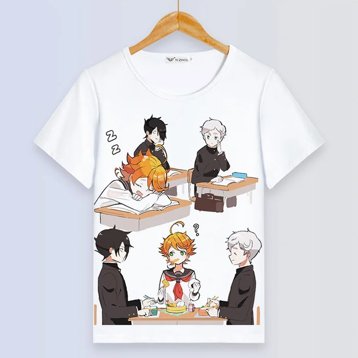 Футболка в стиле аниме «The Promised Neverland» для мужчин и женщин, футболка с коротким рукавом, Harajuku, летние хлопковые топы, уличная одежда для пар