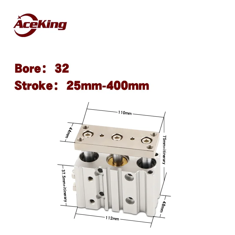 Трехосный цилиндр с направляющей стержневой пневматический MGPM32 10/20Z/30/40/50/75/100/125Z