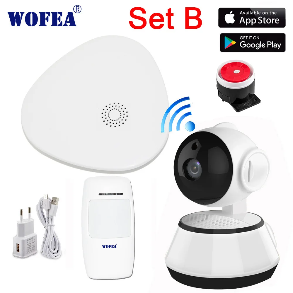 Wofea wifi шлюз интегрированная интеллектуальная домашняя система охранной сигнализации HD 720P wifi камера комплект с сообщением push видео в реальном времени - Цвет: SET B