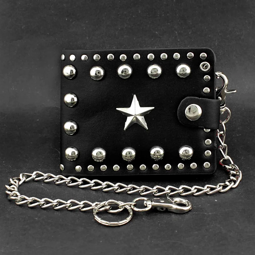 Мужской кожаный двойной кошелек с цепочкой и заклепками для мальчиков в стиле