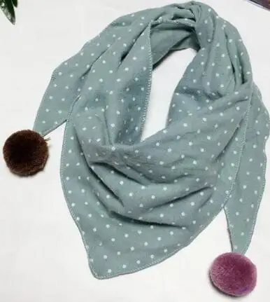 dot light blue Треугольный хлопковый шарф с цветочным принтом; шали для девочек; теплый детский шарф; воротники на шею; сезон осень-зима; одежда на шею; нагрудник; Детский шарф - Цвет: dot light blue