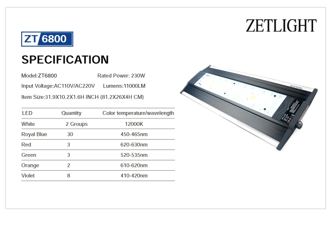ZET светильник светодиодный ZT6800 ZT-6800C светильник для аквариума коралловые цилиндрические лампы с высокой мощностью коралловые растительные sps/lps аквариумы с wifi