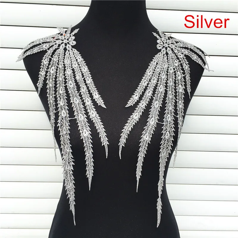 1 пара золотистых вышитых венозных кружевных тканей для шитья декольте Воротник