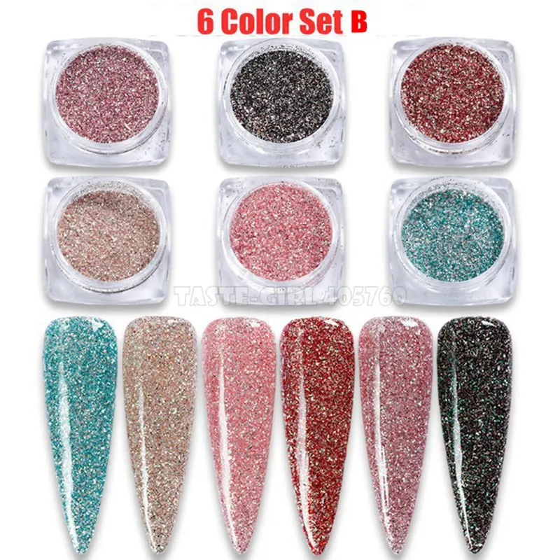 6 Colors Set B 6 цветов/набор голографические Алмазные Блестки для ногтей Dip порошок хромированный пигмент пыль украшения для ногтей маникюр Дизайн AB - Цвет: 6 Colors Set B