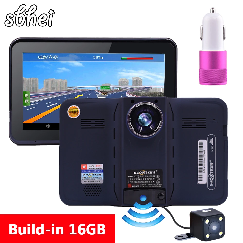 Sbhei 7 дюймов gps навигация android радар детектор с DVR заднего вида Автомобильный