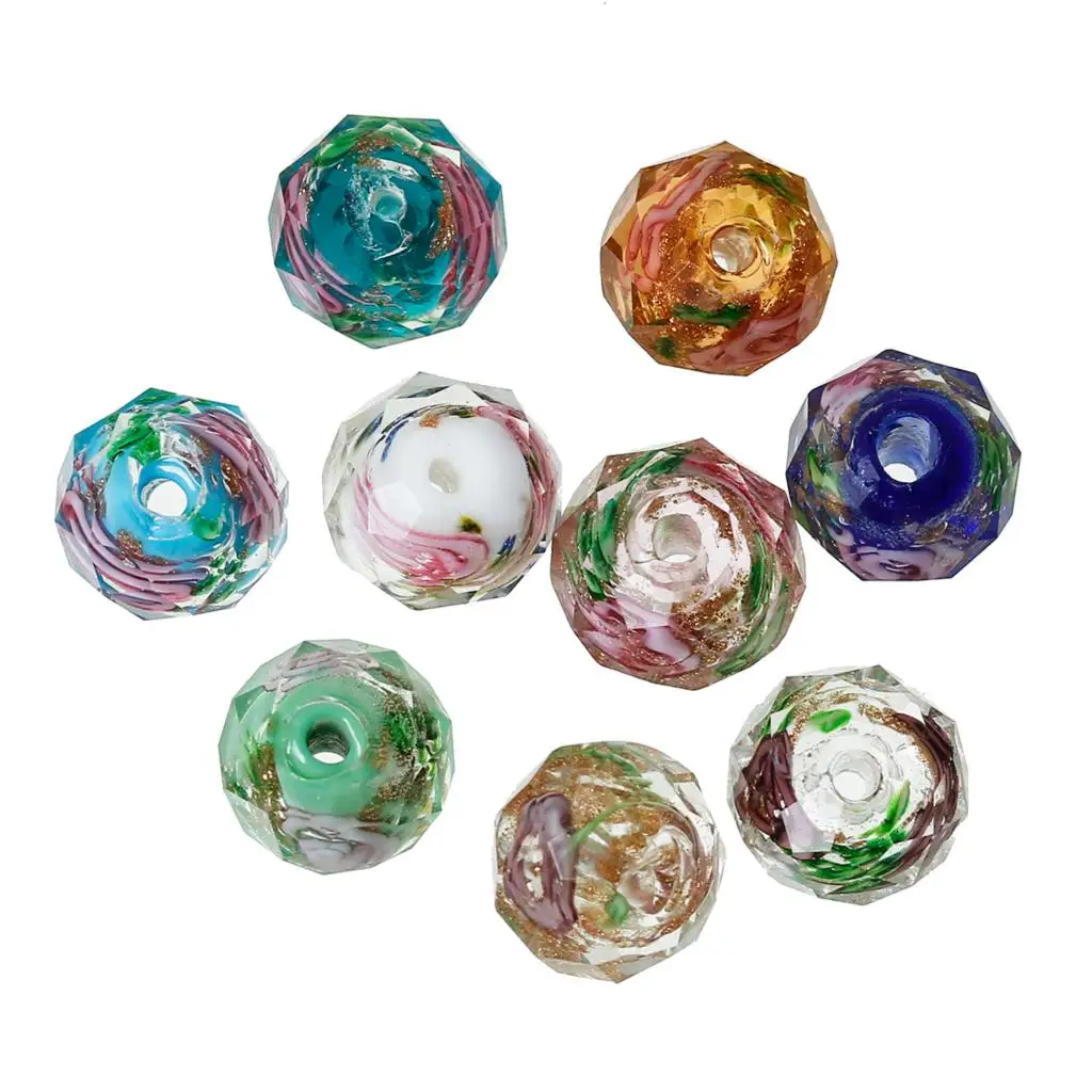 Стеклянные бусины DoreenBeads круглые произвольный цветочный узор граненые около 10 мм
