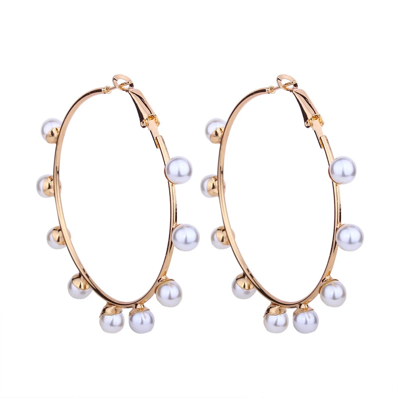 Meidi модные Имитация жемчужные серьги-кольца золотые большие круглые серьги для