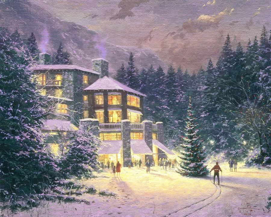 Томас Кинкейд плакаты печать Рождество в Ahwahnee Холст деревья рольставни
