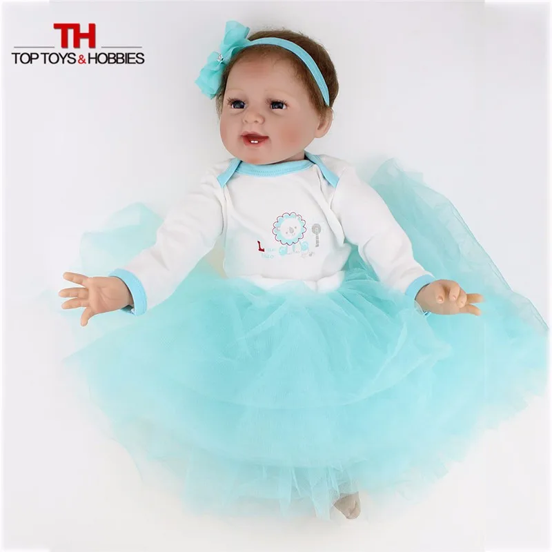 NPKDOLL 55 см живая девочка кукла реборн силиконовая Vinly Bebe куклы голубые глаза дети подарок на день рождения Juguetes