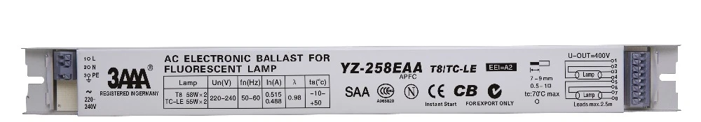 220V YZ-158EAA YZ-258EAA T8/TC-L 2*58W 2*55W электронный балласт для T8 55W люминесцентная лампа 58W Реклама Светильник коробка выпрямителя