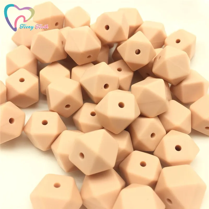 Peach Teeny teeth 10 шт. 14 мм шестигранные Силиконовые бусы для прорезывания зубов детские DIY игрушечный детский душ подарок ожерелье соска цепь Силиконовые бусы - Цвет: Peach