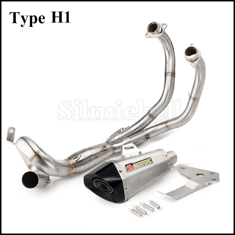 Type H1 Мотоцикл выхлопной модифицированный скутер Slip-On Akrapovic выхлопная Передняя средняя труба полная система для Yamaha MT07 MT 07 FZ07 FZ 07 XSR700 - Цвет: Type H1