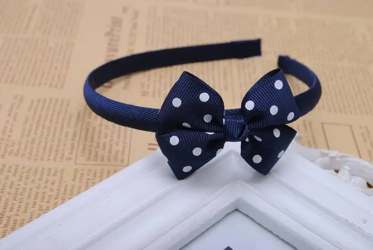 navy blue 1 шт., Высококачественная лента в горошек, корсажная лента 2, 1/2 дюйма, лента для длинных волос, ободок с бантиком, ободок Тиара для девочек - Цвет: navy blue