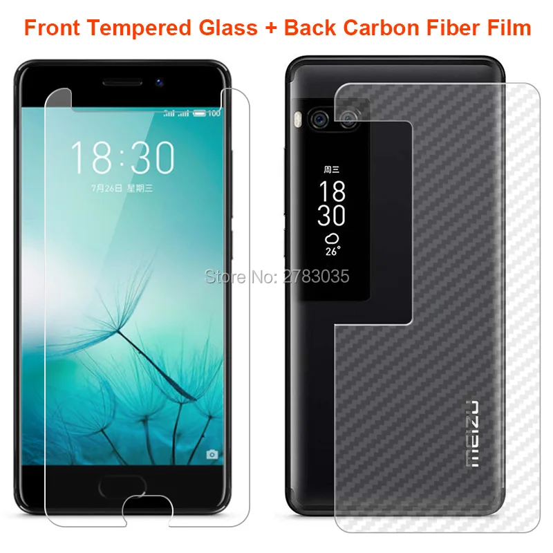 

For Meizu Pro 7 pro7 5.2" 1 Set = Soft Back Carbon Fiber Film + Ultra Thin Clear Premium Tempered Glass Front Screen Protector