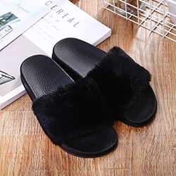 Тапочки женские туфли zapatos mujer; женские слипоны ползунки пушистого искусственного меха на плоской подошве; новые модные женские резиновые сапоги Повседневное домашние тапочки, шлепанцы женские босоножки - Цвет: Black