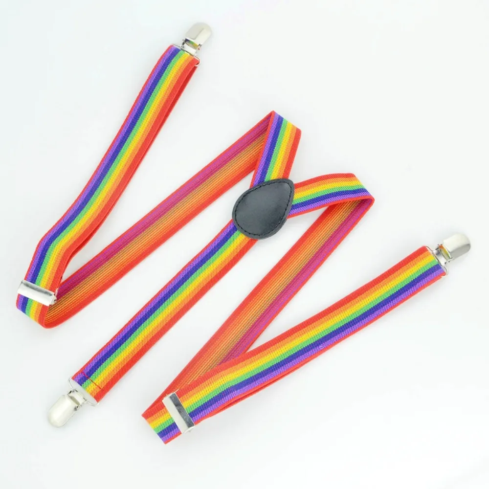 

2015 New Fashion adult suspenders rainbow Stripe suspender for men and women Clip-On Y-Back Adjustable Colorful