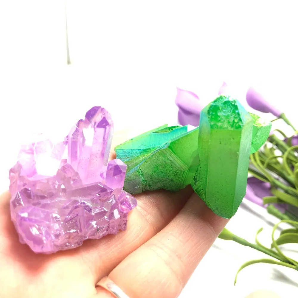 2 шт. красивый аура Кристалл кластер Ангел Аура титановый Кварцевый Потрясающие