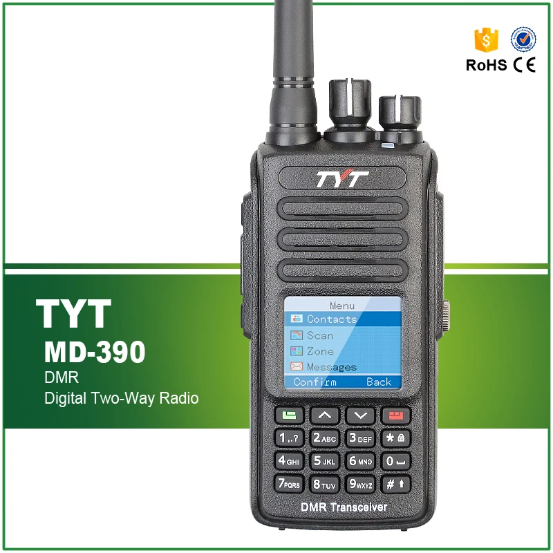 Newest Version TYT MD-390 DMR Digital Radio Waterproof Dustproof IP67 Walkie Talkie Transceiver UHF 400-480MHz with Cable