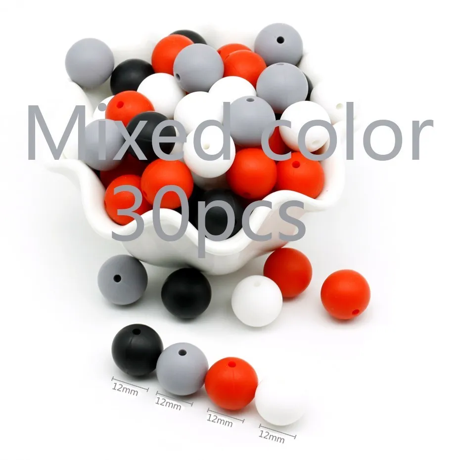 I 12MM 30PCS 30 шт. DIY цепочка для соски силиконовый набор для прорезывания зубов 12 мм 15 мм детские зубы свободные зубы BPA бесплатные силиконовые бусины леденец клип - Color: I 12MM 30PCS