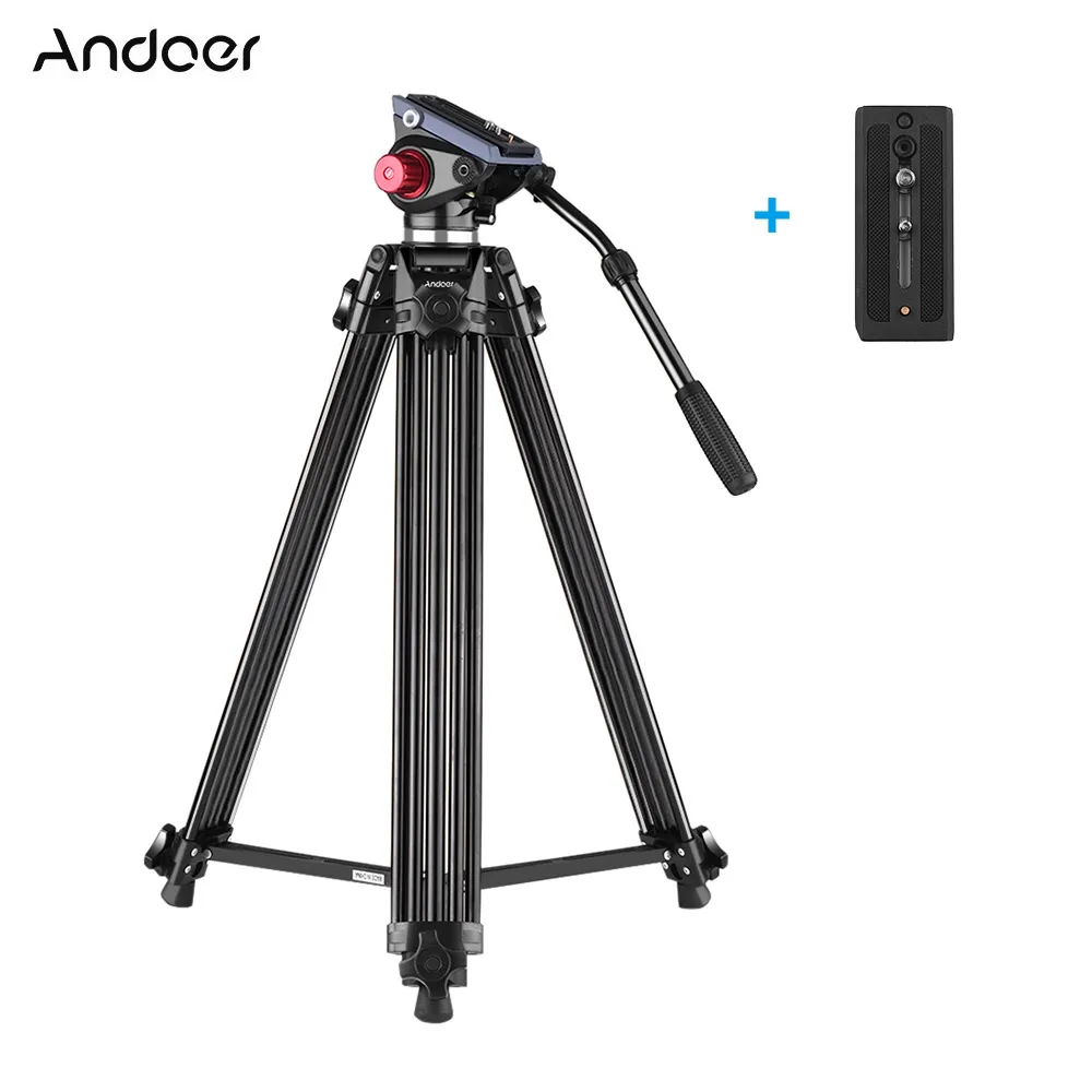 

Andoer Aluminum Alloy Video Tripod with Fluid Hydraulic Head QR Plate 3-Section for DSLR Camera Max. Height 67Inch Max Load 10kg