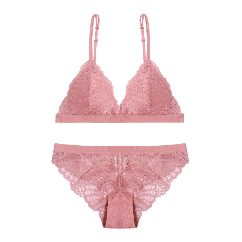 French Lace Underwear Thin Padded Push Up Bralette Translucent Sexy Pantie Small Boobs Comfortable Female Lingerie Wireless Cami