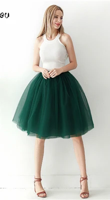 Dark Green 7 слоев 65 см Длинная женская юбка принцесса пачка тюль юбки Модное бальное платье Лолита юбка лето Saias Femininas faldas Jupe - Цвет: Dark Green