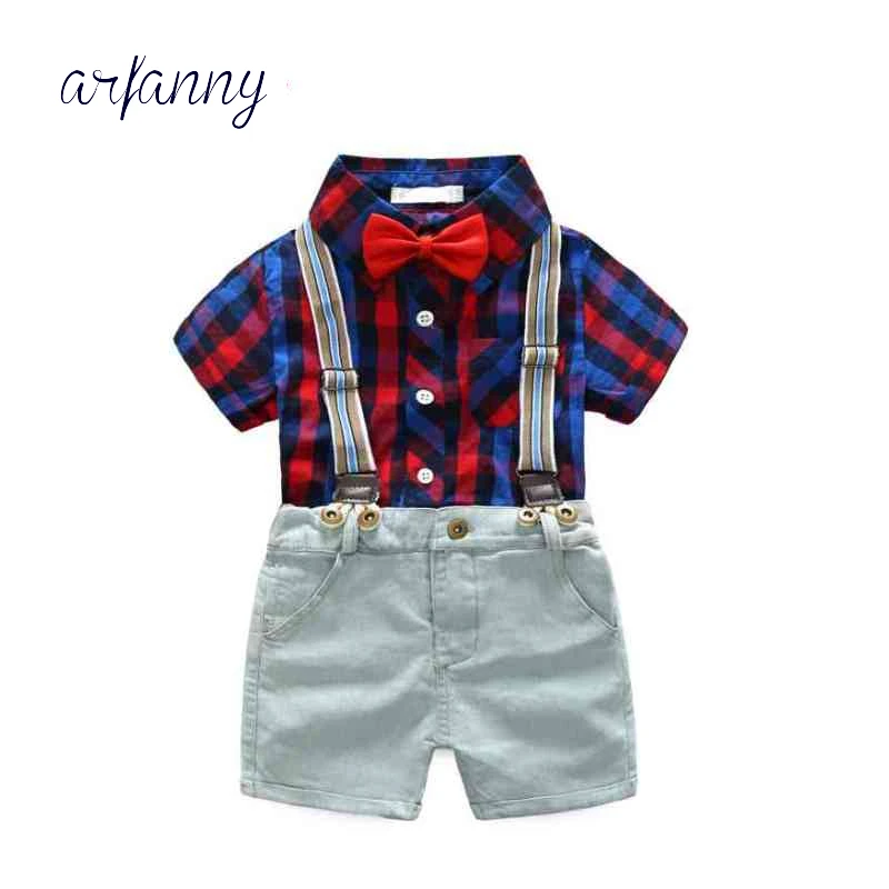 2-7t boys clothes summer dress Novelty gentleman boy with short sleeves shirt inpants a Bib suit 2 children's |