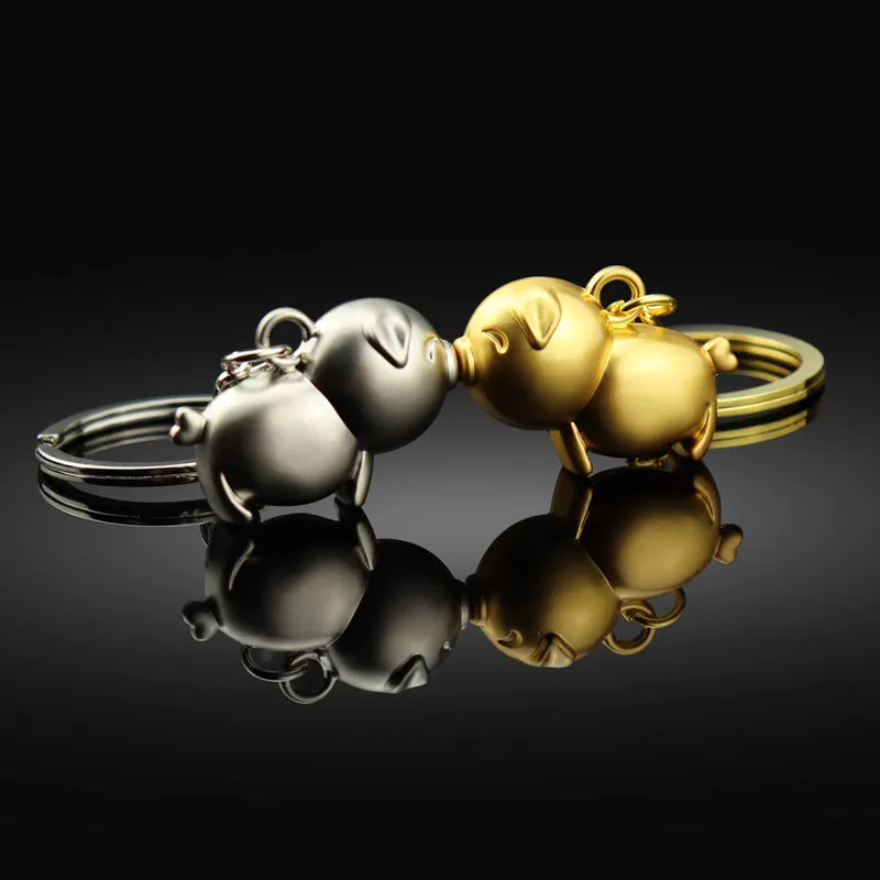 

3D kiss pig couple key Chain for Lovers Gift Trinket lovely keychain Car key Ring For women present Lover's Gift