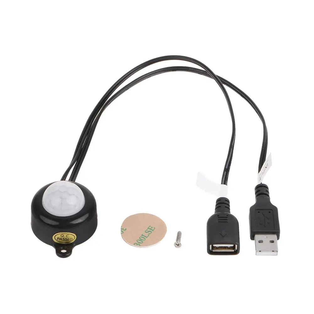 BK USB СВЕТОДИОДНЫЙ светильник переключатель полосы DC5-24V человеческого тела инфракрасный PIR датчик движения переключатель#612 - Цвет: BK