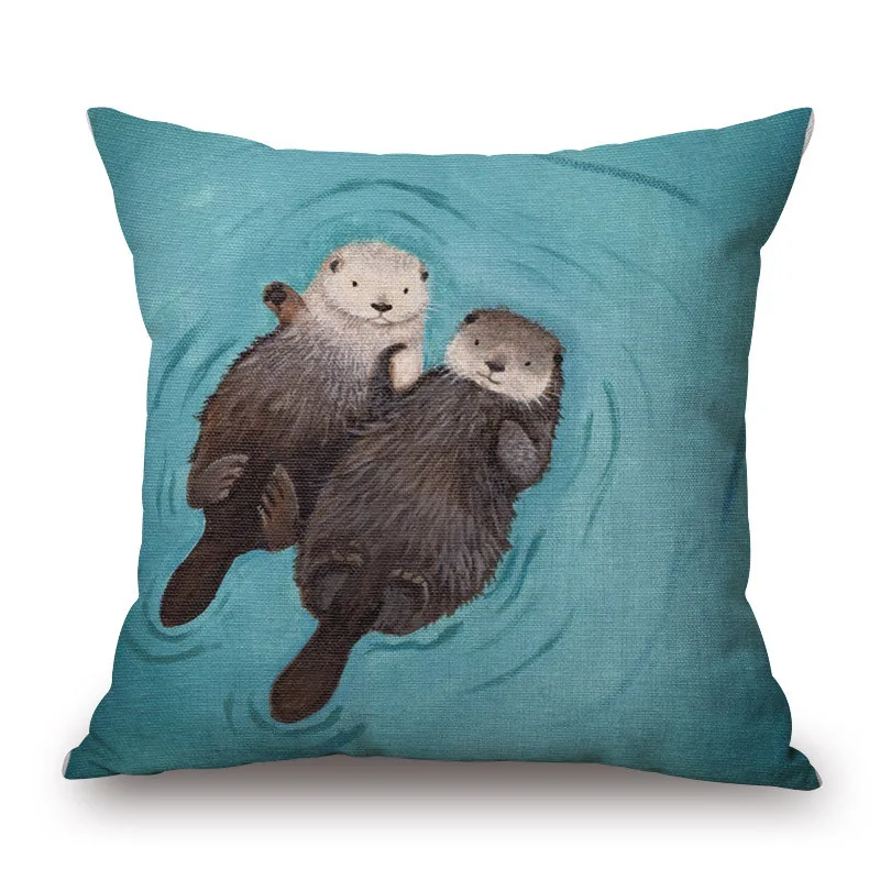 Декоративный льняной чехол для подушки с мультяшными животными медведем лисой